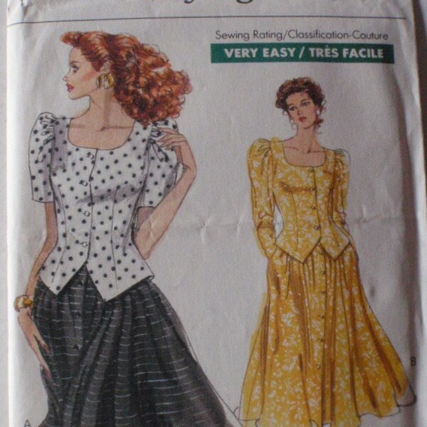 Very Easy Very Vogue 7463 - Misses/Miss Petite Semi-Fitted Top and Button Front Dirndl Skirt - Size 6-8-10, Bust 30 1/2 - 32 1/2 - Uncut