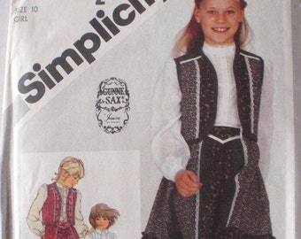 SALE - Girls Gunne Sax Ruffled Skirt, Maxi Skirt, Blouse and Quilted Vest Sewing Pattern - Simplicity 5162 - Size 10, Breast 28 1/2 - Uncut