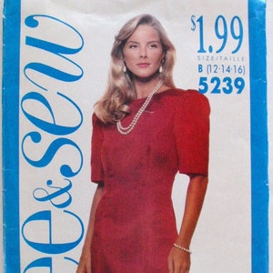 Sewing Pattern For Misses/Misses Petite Fitted Dress - Butterick 5239 - Sizes 12-14-16, Bust 34 - 38