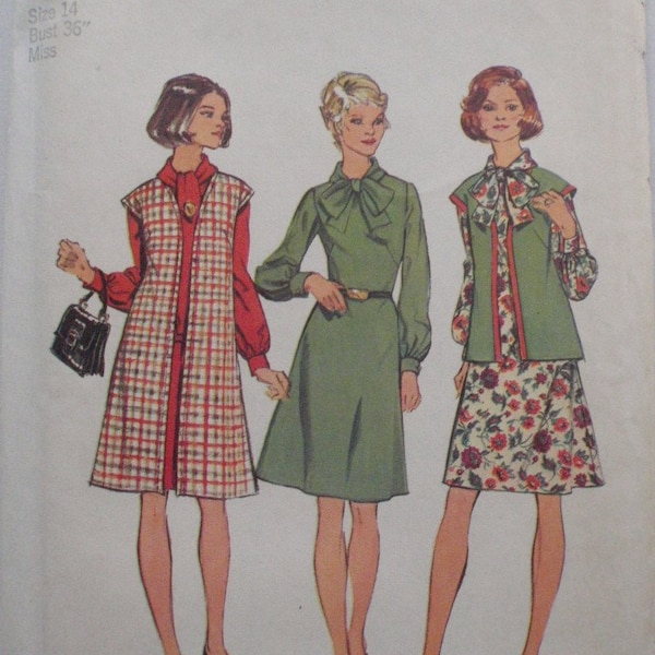 Size 14 Bust 36  Look Slimmer Sewing Pattern - Lined Vest and Dress With Bow Neckline - Simplicity 5791 - Uncut