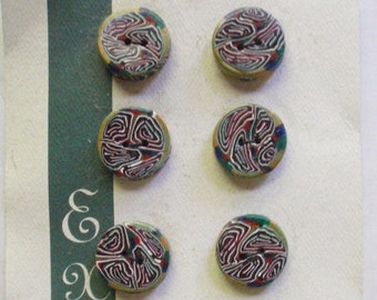 Polymer Clay Buttons - 7/8 Inch, 1/4 Inch Thick - Card of Eight