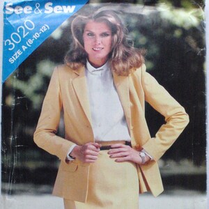 See and Sew Rock Anzug Schnittmuster - Gerader Rock, Ungefütterte Jacke - Butterick 3020 - Größen 8-10-12, Brustumfang 31 1/2 - 34 - Ungeschnitten
