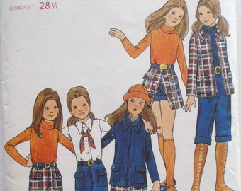 Girls Size 10 Bust 28 1/2 Sewing Pattern - Front Zip Jacket, Front Buttoned Skirt, Pants, Knickers, Gauchos, Shorts - Butterick 6423 - Uncut
