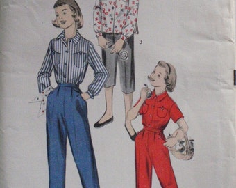 Vintage 1950s Girls Sewing Pattern - Pants, Pedal Pushers and Shirt - Advance 7739 - Size 6, Breast 24 - Uncut