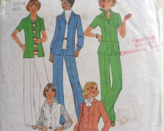 Simplicity 8032 Vintage 1970s Sewing Pattern - Simple to Sew Shirt-Jacket and Pants - Size 14, Bust 36