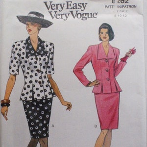 Sizes 8-10-12, Bust 31 1/2 - 34 - Misses/Miss Petite Skirt Suit Pattern - Unlined Jacket and Straight Skirt - Very Easy Vogue 8262 - Uncut