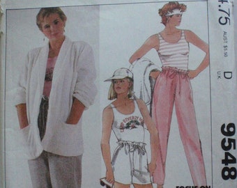 Camp Beverly Hills Sewing Pattern - Stretch Knit Casualwear - Jacket, Top, Pants or Shorts - McCalls 9548 - Size Small, Bust 32 1/2 - 34