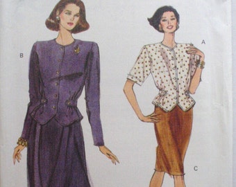 Misses/Misses Petite Sewing Pattern - Loose Fitting Top, Flared or Fitted Skirt - Easy Vogue 7886 - Sizes 12-14-16, Bust 34 - 38 - Uncut