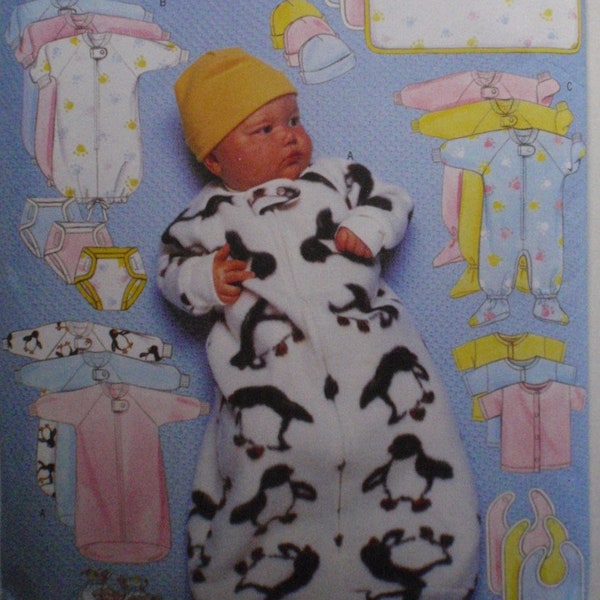 Butterick 5220 Fast and Easy Pattern - Babys Bunting, Jumpsuit, Shirt, Diaper Cover, Hat, Bib - Sizes NB-S-M - fits up to 21 Lbs.