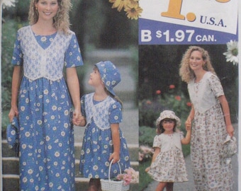 Mother and Daughter Sewing Pattern - Girls and Womans Matching Dress and Hat - Simplicity 0620 - Womens Sizes XS-XL, Girls Sizes 3-8 - Uncut