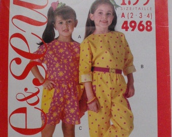 See and Sew Butterick 4968 - Little Girls Sewing Pattern - Pullover Top, Shorts and Pants - Sizes 2-3-4, Breast 21 - 23 - Uncut
