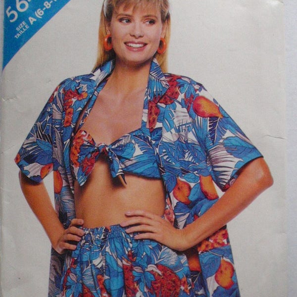 Misses Shirt, Bra Top and Shorts Sewing Pattern - Summer Clothes - See and Sew Butterick 5644 - Sizes 6-8-10, Bust 30 1/2 - 32 1/2