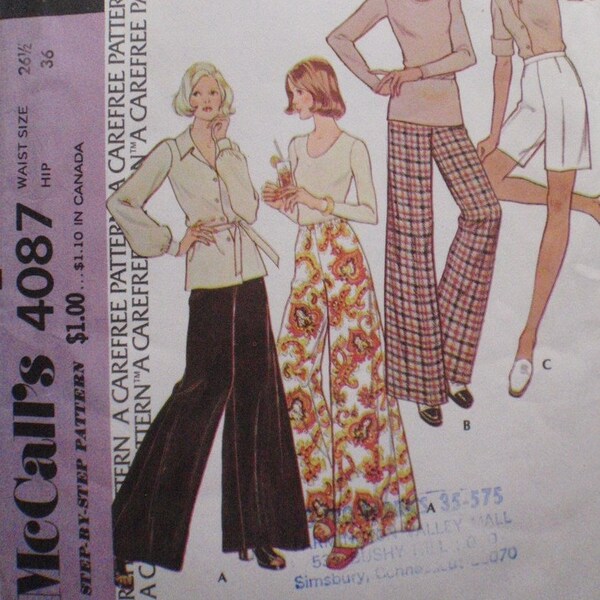 Vintage Sewing Pattern for Set of Proportioned Pants - Wide Leg Pants, Shorts - McCalls 4087 - Waist 26 1/2