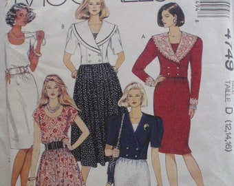 Sizes 12-14-16, Bust 34 - 38 - Unlined Cropped Jacket and Pullover Dress Pattern - Easy McCalls 4749 - UNCUT