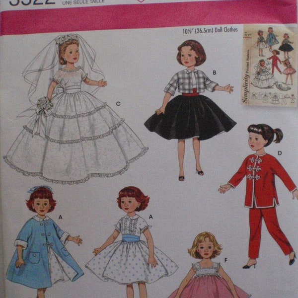 Simplicity 3522 - Doll Clothes Pattern for 10 1/2 Inch Dolls - Dresses, Coat, Cummerbund, Bolero, Wedding Dress, Petticoat - Uncut
