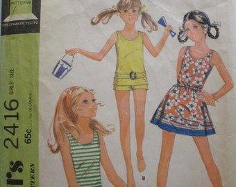 Girls Size 12 Bathing Suit, Top and Skirt Sewing Pattern - McCalls 2416 - Bust 30