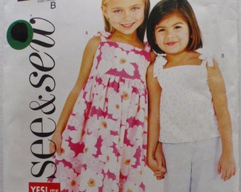 Girls Dress, Top and Pants Easy Sewing Pattern - See and Sew Butterick 3889 - Sizes 6-7-8, Breast 25-27 - Uncut