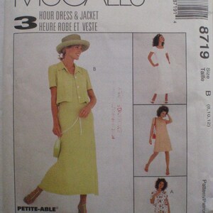 Sizes 8-10-12, Bust 31 1/2 - 34 - Womans Day Petite-Able Sewing Pattern for Unlined Boxy Jacket and Dress - McCalls 8719