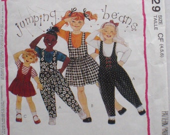 Jumping Beans Sewing Pattern - Little Girls Jumpsuit, Romper, Jumper and T-Shirt - Easy McCalls 6129 - Sizes 4-5-6, Chest  23 - 25