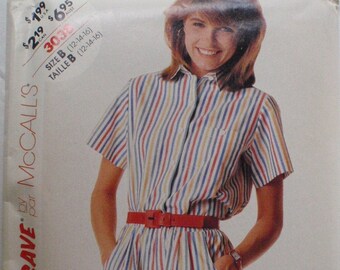 McCalls Stitch 'N Save 3038 Button Front Shirt and Shorts Sewing Pattern   - Sizes 12-14-16, Bust 34 - 38 - Uncut