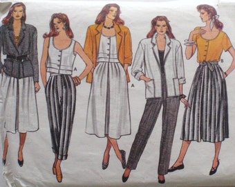 Misses Wardrobe Pattern - Unlined Jacket, Flared Skirt, Button Front Top, Pants - Butterick 3122 - Size 12, Bust 34 - MISSING POCKET PIECE