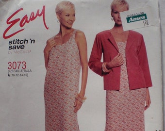 Easy Stitch N Save Pattern - Misses/Miss Petite Unlined Jacket and Scoop Neck Dress - McCalls 3073 - Sizes 10-16, Bust 32 1/2-38 - Uncut