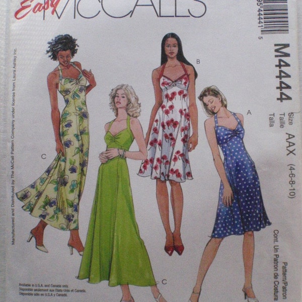 Laura Ashley Misses/Miss Petite Halter Dress and Belt Sewing Pattern - McCalls 4444 - Sizes 8-10-12-14, Bust 31 1/2 - 36 - Uncut