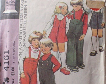 SALE - 1970s Sewing Pattern - Boys and Girls Jumper, Overalls, Vest and Top - McCalls 4161 - Size 4, Breast/Chest 23