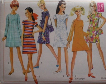 1960s Mod Dress and Bag Sewing Pattern - Simplicity 7430 - Size 12, Bust 34 - Uncut