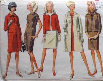 Simplicity 6743 - Lined Coat or Jacket and Dart Fitted Dress - 1960s Sewing Pattern - Size 14, Bust 34