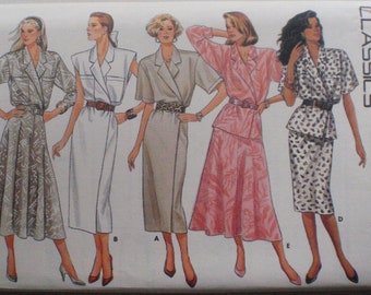 Sizes 12-14-16, Bust 34 - 38 - Misses Wrap Dress, Top and Straight or Flared Skirt Pattern - Butterick 4823 - Uncut