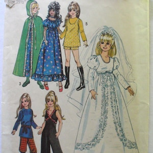 Simplicity 9698 - Vintage Doll Clothes Pattern for 15 1/2 Inch Dolls - Wardrobe for Teen Dolls Such as Crissy, Velvet, Kerry and Mia