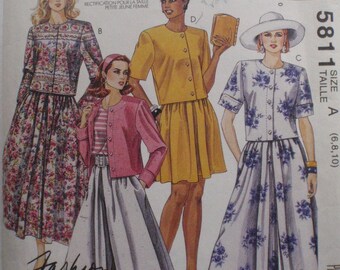 Fashion Basics Pattern - Petite-able Inverted Pleat Skirt, Split Skirt, Boxy Top - McCalls 5811 - Sizes 6-8-10, Bust 30 1/2 - 32 1/2