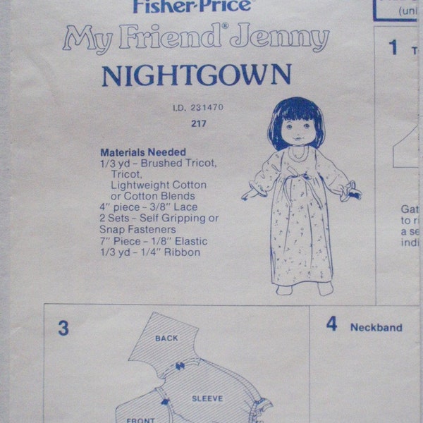 SALE - Fisher Price My Friend Jenny Doll Nightgown Pattern - Uncut