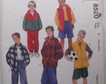 SALE - McCalls 8520 - Little Boys Unlined Jacket, Vest, Pullover Top, Pull-on Pants and Shorts Pattern - Size XS - S, Chest 23 - 25 - Uncut