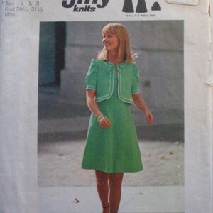 Tallas 6 a 8, busto 30 1/2 - 31 1/2 Patrón de costura Jiffy: vestido tipo jersey de punto elástico y chaqueta sin forro - Simplicity 6840 - Sin cortar