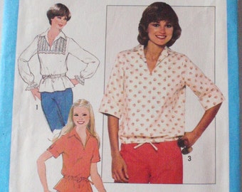 SALE - Misses Pullover Slash Neck Top - 1970s Sewing Pattern - Simplicity 8337 - Size 12, Bust 34
