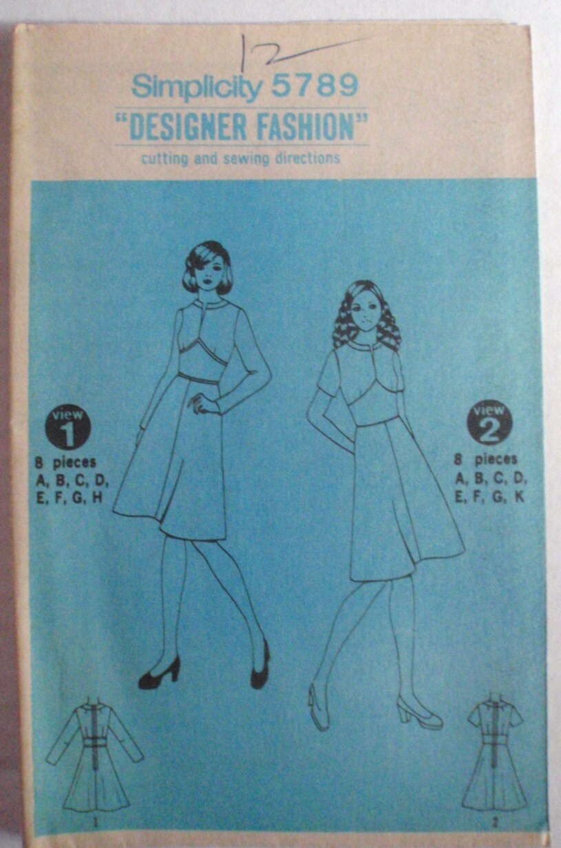 SALE - Designer Fashion Sewing Pattern - Lined Dress With Shaped Midriff - Simplicity 5789 - Size 12, Bust 34 -Uncut - NO ENVELOPE