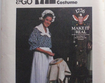Butterick 4335 - Womans Colonial Bicentennial Costume - Raglan Sleeve Dress, Apron, Cap and Scarf - Size Petite (6) - Bust 30 1/2 - Uncut