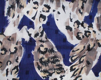 Destash Fabric - Animal Print and Navy Blue Polyester Silky Fabric by Rose and Hubble - 1 1/2 yards, 44 inches wide