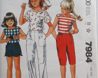 McCalls 7984 - Girls Top, Pants, Knickers or Shorts Sewing Pattern - Size 10, Breast 28 1/2 - Uncut