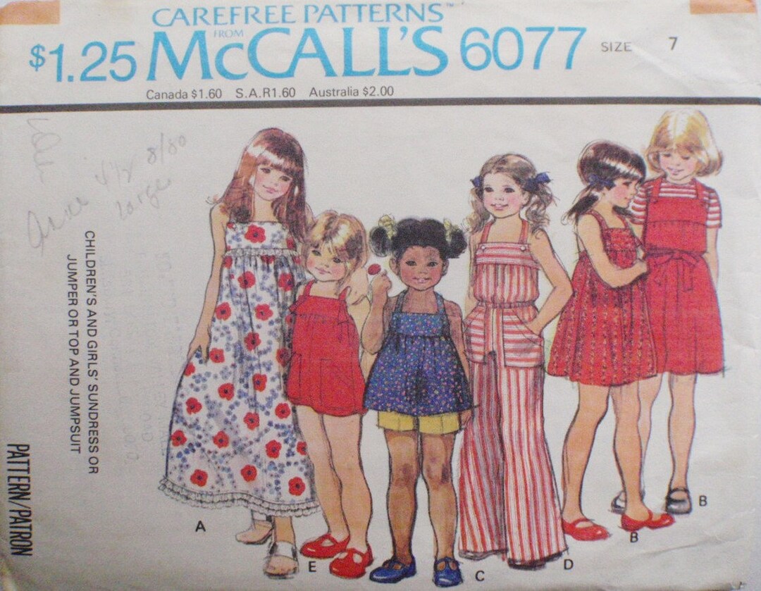 Mccalls 6077 Sewing Pattern - Girls Size 7 Sundress or Jumper or Top ...