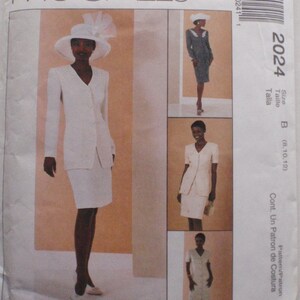 May include: A sewing pattern for a dress, McCall's pattern number 2024, size B (8, 10, 12). The pattern includes instructions for a dress with a skirt and a jacket. The pattern is for petite-able sizes.