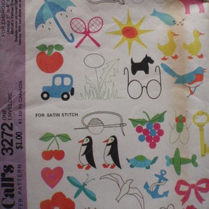 McCalls 3272 - Iron On Transfer Embroidery Package - 30 Transfer Motifs 1" - 4" High