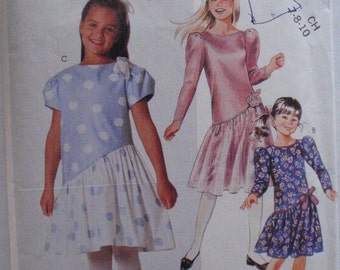 SALE - Girls Easy Asymmetrical Dropped Waist Dress Sewing Pattern - McCalls 2882 - Size 7 - 8, Breast 26 - 27