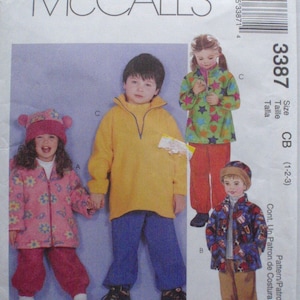 Toddlers Jacket, Pullover Top, Pull-on Pants and Hat - Polar Gear Sewing Pattern - McCalls 3387 - Sizes 1-2-3, Breast 20 - 22 - Uncut