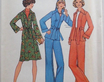 Simplicity 7094 - Unlined Front Zip Jacket With Optional Hood, Gored Skirt and Pants - 1970s Sewing Pattern - Size 12, Bust 34 - Uncut