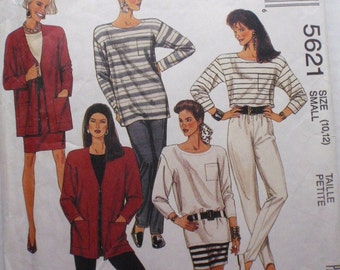 SALE - Misses Sewing Pattern - Zip Front Cardigan, Tunic, Top, Skirt and Pants - McCalls 5621 - Size Small (10-12), Bust 32 1/2 - 34 - Uncut