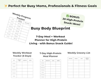High-Protein Meal and Workout Planner PDF – 7-Day Fitness Tracker, Grocery List & Bonus Snack Guide