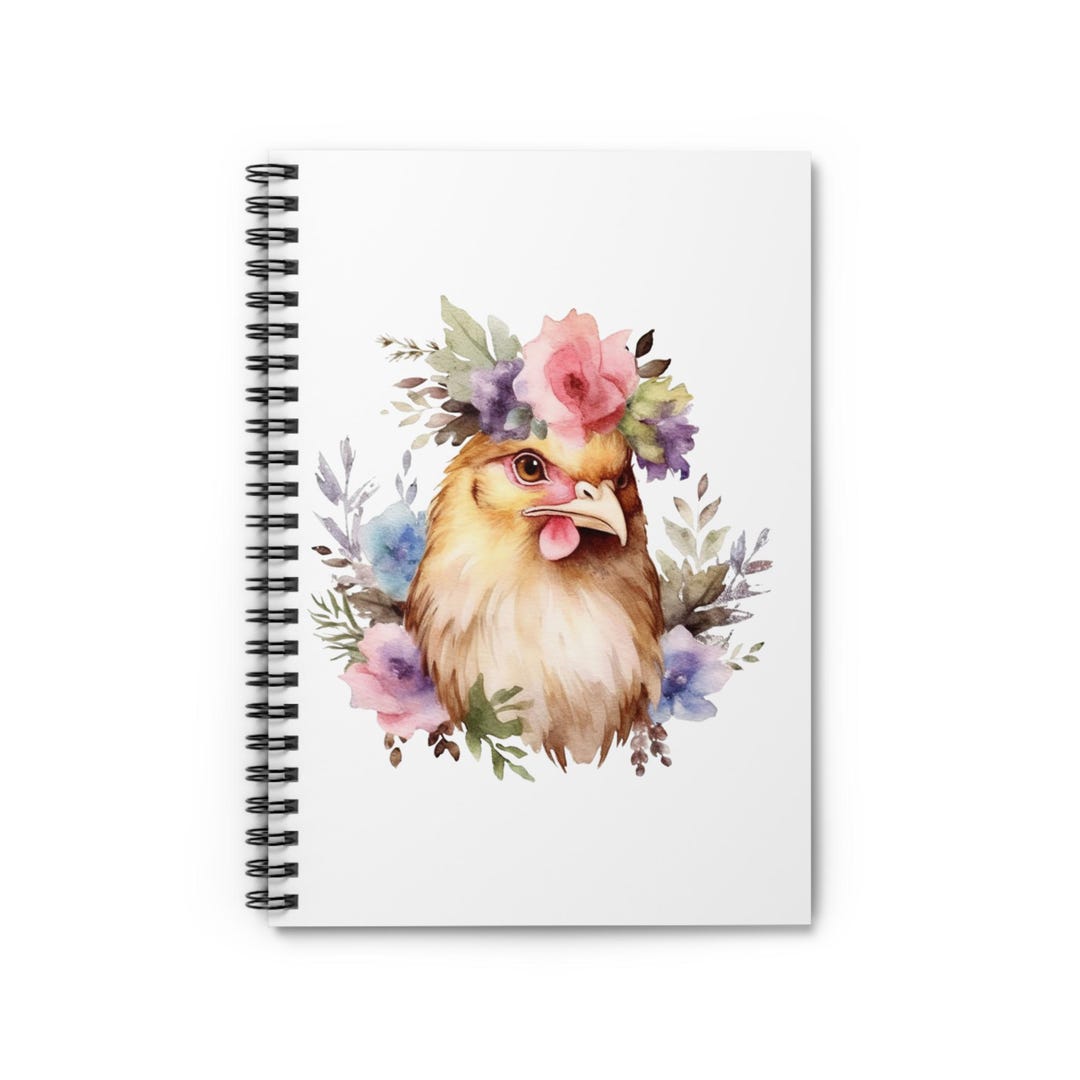 Floral Chicken Spiral Notebook - Whimsical Decor, Journal, Gift for ...